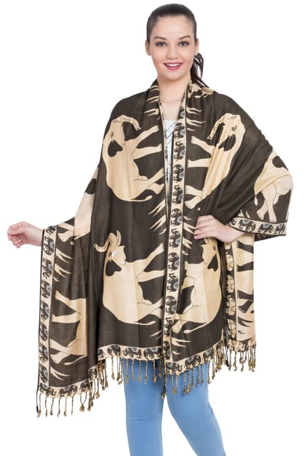 Woolen Stole 'Jungle Book': Reversible Faux Pashmina Shawl (20014)
