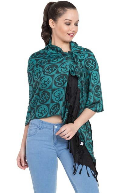Woolen Stole 'Om, The Holy Chant': Jacquard Embroidered Faux Pashmina Shawl (20013)