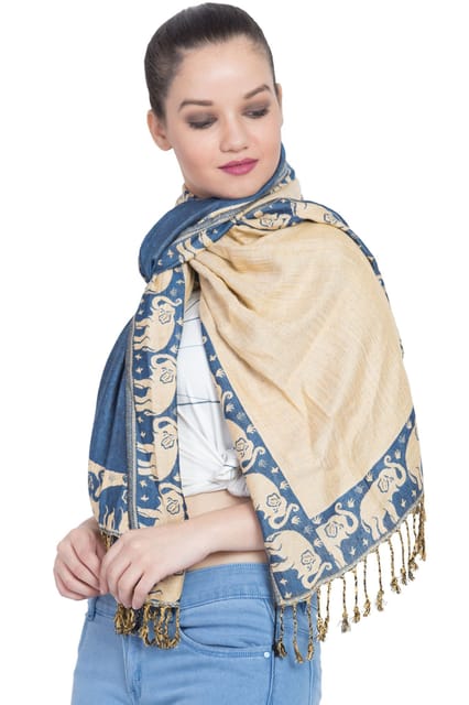 Woolen Stole 'Asia Tales': Jamavar Style Faux Pashmina Shawl (20011)