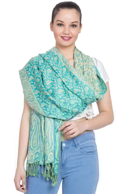 Woolen Stole 'Playful Paisley': Jamavar Style Faux Pashmina Shawl (20012)