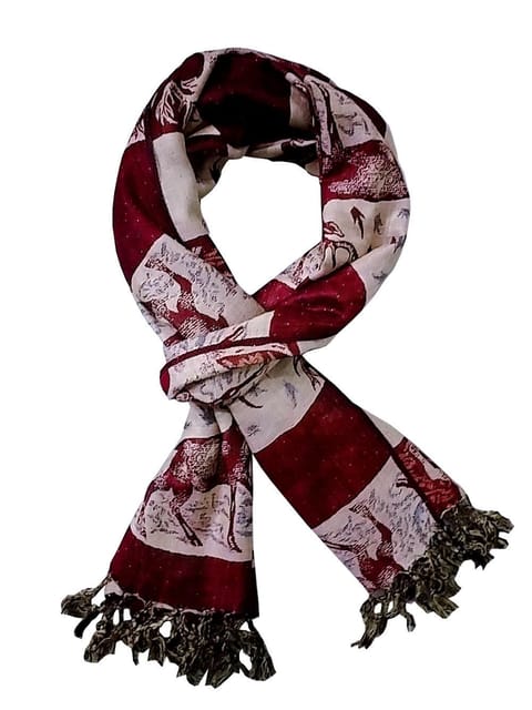 Woolen Stole 'Deer Trails': Jamavar Style Faux Pashmina Shawl (20019)