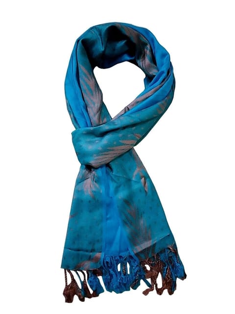 Woolen Stole 'Leafy Trails': Jacquard Embroidered Faux Pashmina Shawl (20017)