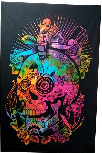 Cotton Wall Poster Beach Throw 'Smiling Death': Bohemian Wall Hanging Tapestry (20025)