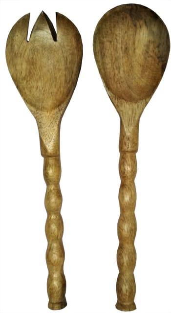 Wooden Serving Spoon & Fork Set 'Knots & Twirls': Handmade Vintage Tableware or Kitchen Decorative Accent (11632)