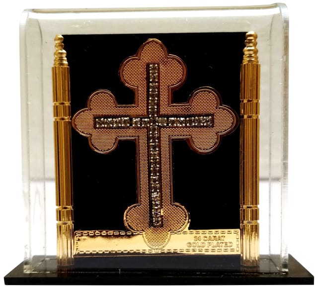 Gold Leaf Celtic Cross in Transparent Case: For Home, Altar or Car (11768)
