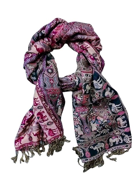 Woolen Stole 'Elegant Paisley': Jamavar Style Faux Pashmina Shawl (20020)