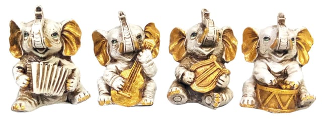 Resin Showpiece 'Carnival Band': Set of 4 Elephant Musicians (11865)