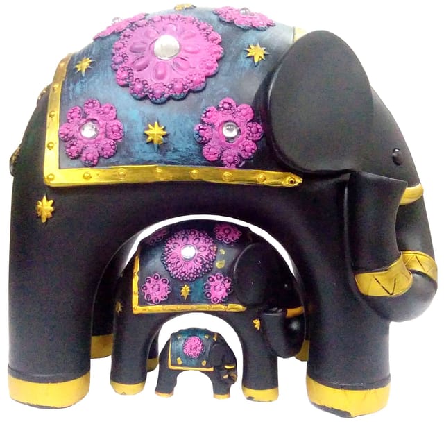 Resin Statue Set Three Nesting Elephants: Natural Finish Wildlife Decor for Home or Office (11858)