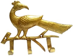 Brass Wall Hooks 'Proud Peacock': Vintage Design Decorative Hanger (11822)