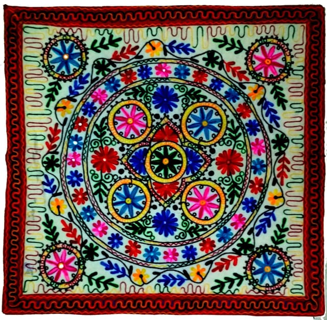 Cotton Tapestry 'Riot of Colors': Vintage Embroidery Table Cover or Wall Hanging (11775)