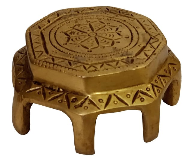 Brass Platform Chowki: Small Hexagonal Plinth for Temple Statues (12056)