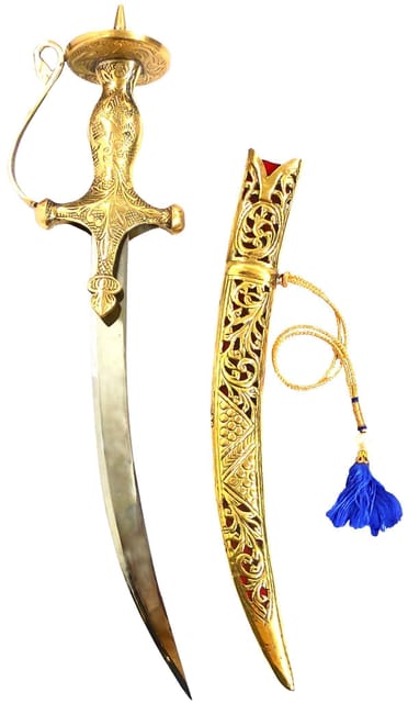 Collectible Sword: Antique Wrist-guard Design Hilt, Stainless Steel Blade, Heavy Brass Scabbard, 18 inches (A20103)