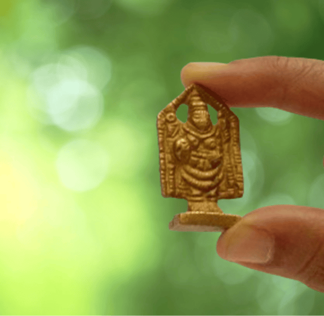 Rare Miniature Brass Lord Tirupathi Venkateswara Balaji: Unique Collectible Gold Finish Statue (12146)