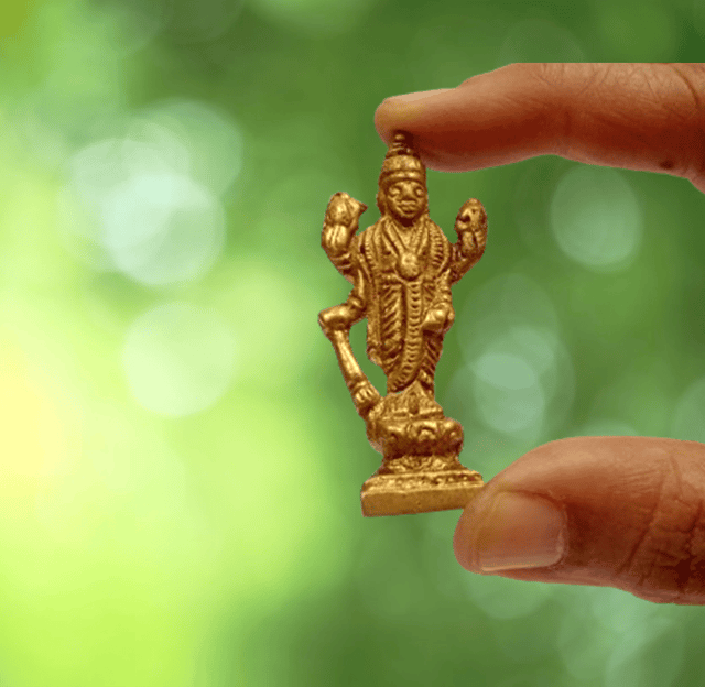 Rare Miniature Brass Lord Vishnu: Unique Collectible Gold Finish Statue (12145)