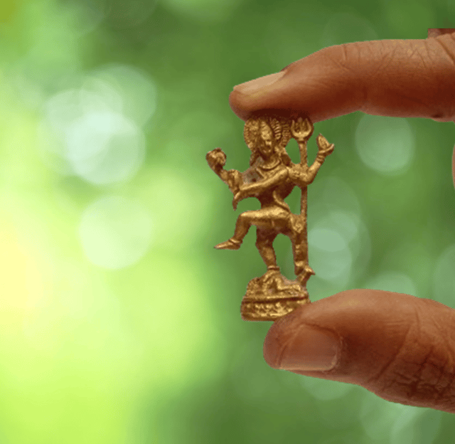 Rare Miniature Brass Idol Nataraj Siva in Cosmic Dance: Unique Collectible Gold Finish Statue (12143)