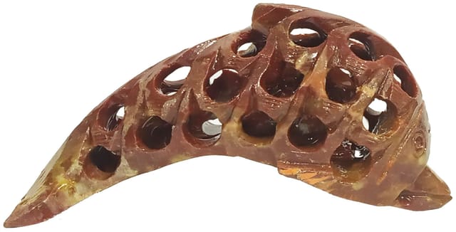 Soapstone Statue Nested Dolphins: Lattice Design Jaali Work Mesh Sculpture (12138)