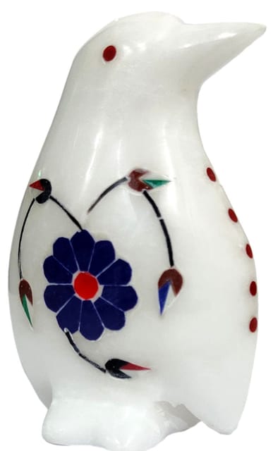 Marble Statue 'Perky Penguin': Gemstone Inlay Collectible Showpiece Gift (12110)