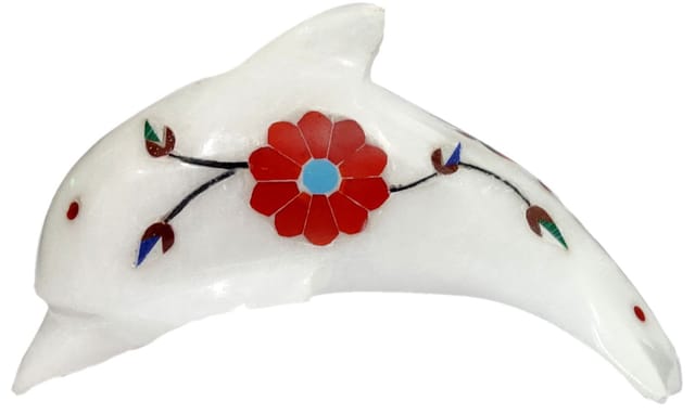 Marble Statue 'Darling Dolphin': Gemstone Inlay Collectible Showpiece Gift (12112)