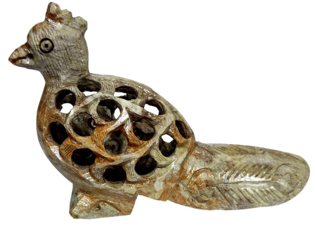 Soapstone Statue Nested Peacocks: Lattice Design Jaali Work Mesh Sculpture (12104)