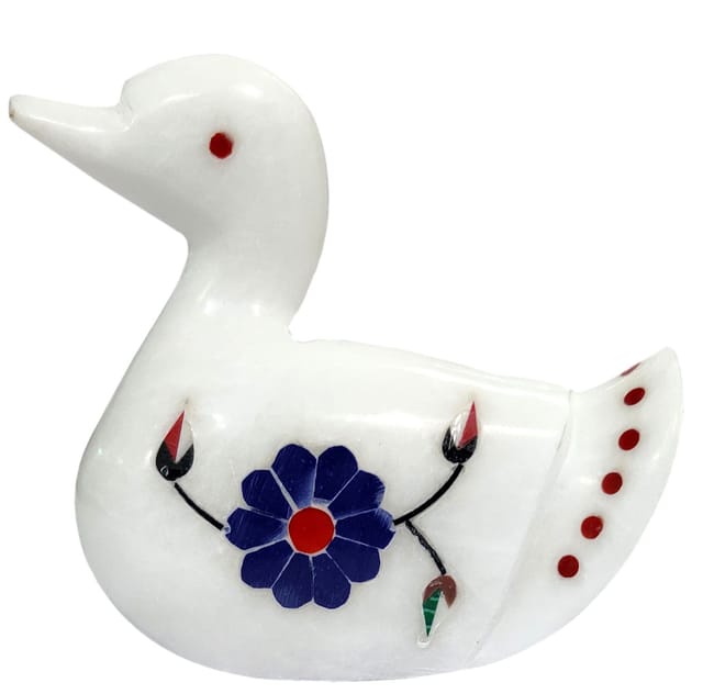 Marble Statue 'Divine Duck': Gemstone Inlay Collectible Showpiece Gift (12105)