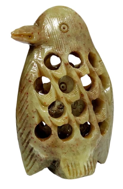 Soapstone Statue Nested Penguins: Lattice Design Jaali Work Mesh Sculpture (12103)