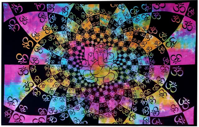 Cotton Wall Tapestry 'Om Ganesha': Bohemian Hanging Poster Curtain Sheet (20062)