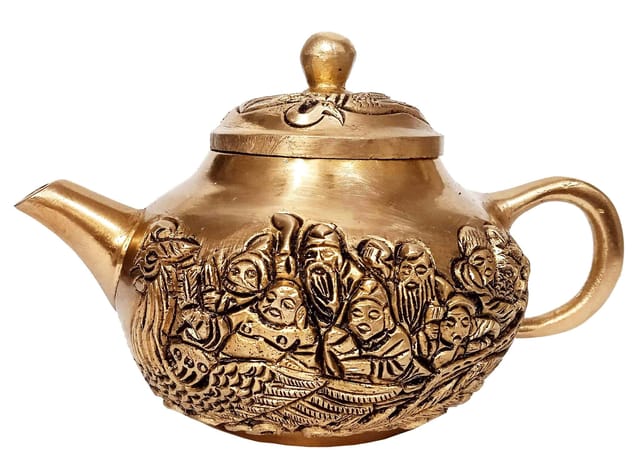 Brass Decorative Kettle Teapot: Travelling Monks in Chinese Boat (12261)