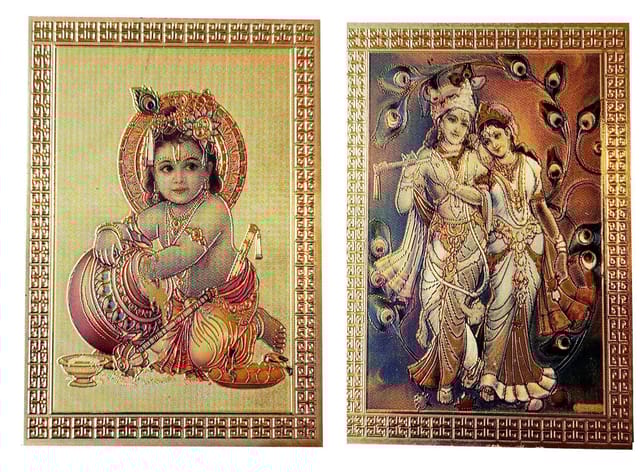 Metal Foil Magnet Set: Radha Krishna & Bal Gopal Makhan Chor (12223)
