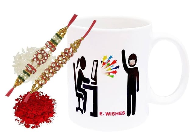 Rakhi Hamper: E-wishes Ceramic Mug, 2 Designer Rakhi & Roli Chawal (rakhi86)