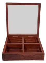 Wooden Box: 4 Compartment Case with Transparent Cover - Ideal for Spices , Jewelry, or Trinkets (12336)