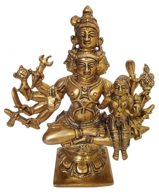 Brass Idol Panchmukhi Shiva With Parvati: Rare Collectible Stature Lord Siva (12416)