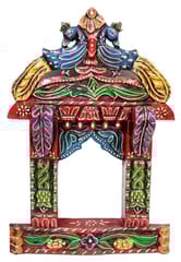 Wooden Wall Hanging Peacock Jharokha, Royal Palace Window: Vintage Showpiece, Multicolor, 18 Inches (12252B)