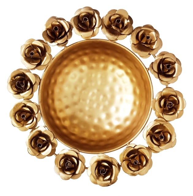 Brass Rose Urli (Uruli, Varpu): Decorarive Water Bowl For Flowers, Petals or Candles, 9 Inches (12203A)