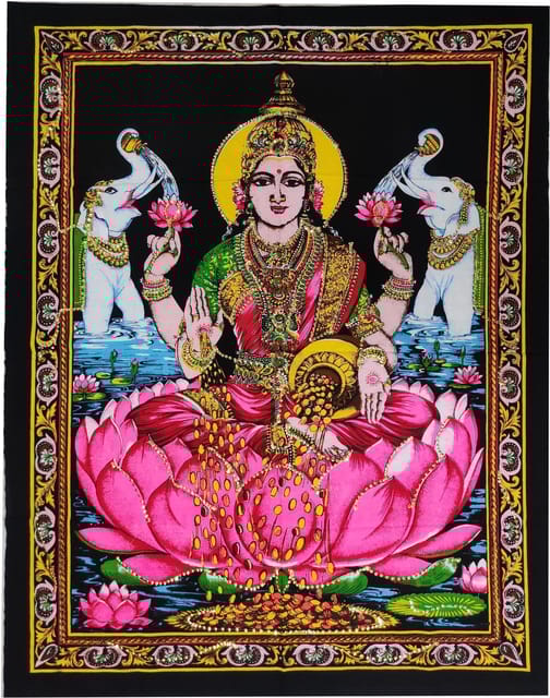 Cotton Wall Poster Lakshmi Maha Laxmi: Spiritual Hanging Unframed Sheet, Multicolor (20095)