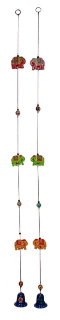 Wall Hanging With Elephants & Bells (Set Of 2): Unique Wall decor For Good Luck & Positive Energy (12463C)
