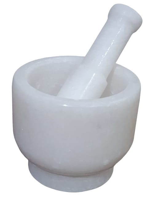 Marble Mortar Pestle Grinding Crushing Bowl Set: Ayurvedic Khal Dasta, Small (12469C)