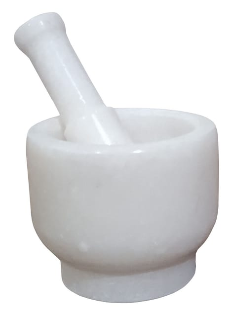Marble Mortar Pestle Grinding Crushing Bowl Set: Ayurvedic Khal Dasta, Small (12469C)