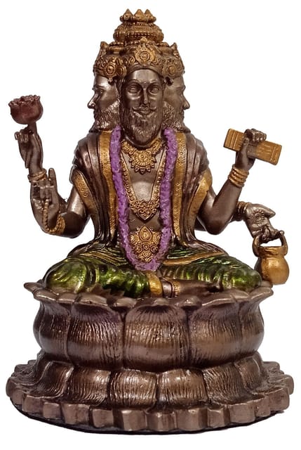Resin Idol Brahma Four Heads (Thai Phra Phrom) Sitting In Padamasana On Lotus: Rare Collection Statue (12580)