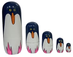 Wooden Nesting Dolls Penguin: Set Of 5 Hand Painted Russian Matryoshka Decorative Boxes (11702B)