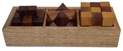 3D Wooden Brain Puzzles for Teens and Adults Set of 3 Includes Storage Box
