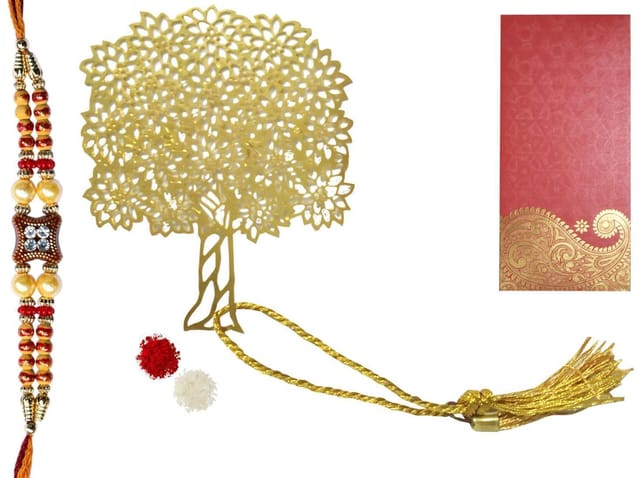 Rakhi Set for Brother: 1 Rakshabandhan Bracelet, Roli Chawal Tika, Elegant Ganesha Hanging for Car, Door Wall (rakhi104a)
