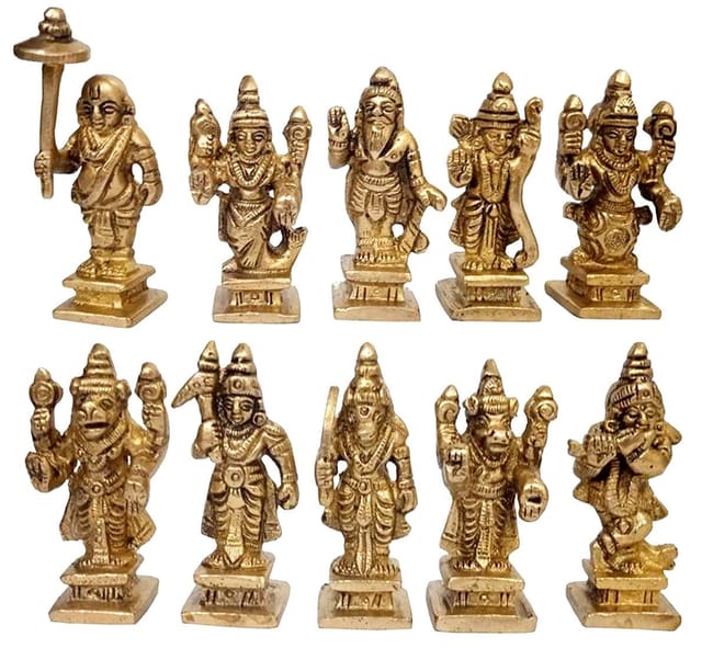 Brass Ten Idols Set Vishnu Dashavatara : Rare Collection Scultpure Depicting All Avatars (12650)
