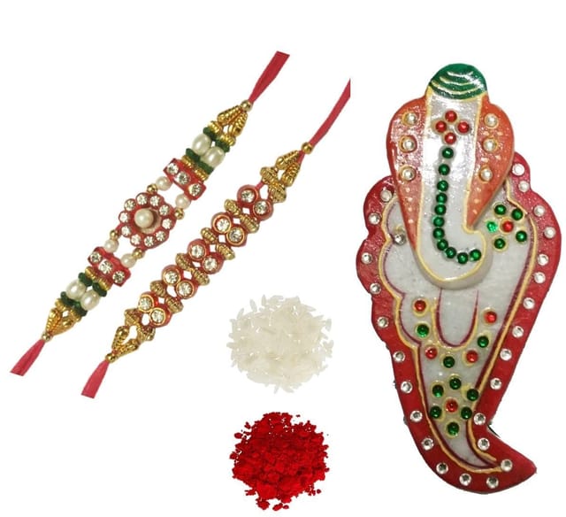 Rakhi Gift Set for brother: Marble chopra, rakhi set, roli chawal (rakhi4f)