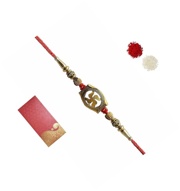 Designer Rakhi For Brother Bhai Bhaiya In Shagun Envelop With Roli Chawal Tika (rakhi Temp33)