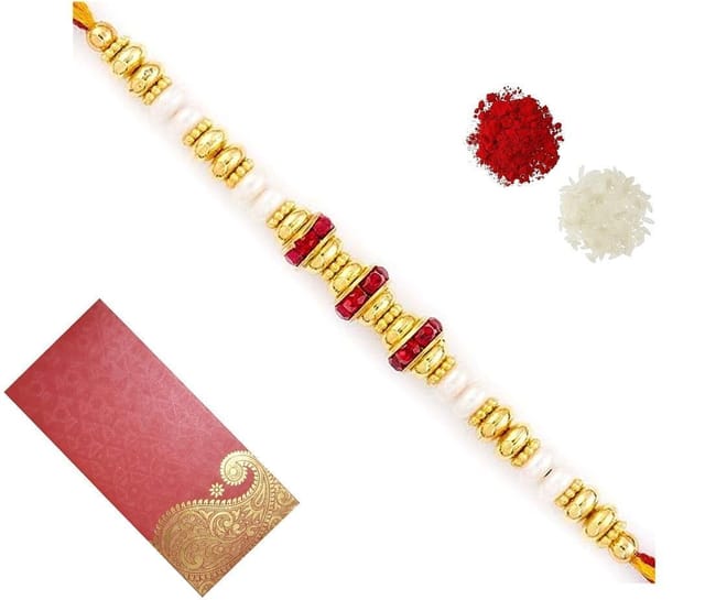 Designer Rakhi For Brother Bhai Bhaiya In Shagun Envelop With Roli Chawal Tika (rakhi Temp32)