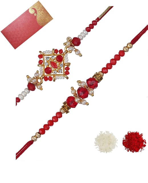 Designer Rakhi Set of 2 For Brother Bhai Bhaiya Set of 2 In Shagun Envelop With Roli Chawal Tika (rakhi Temp30)