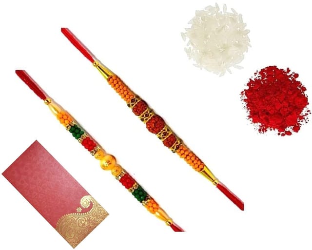 Designer Rakhi Set of 2 For Brother Bhai Bhaiya Set of 2 In Shagun Envelop With Roli Chawal Tika (rakhi Temp31)