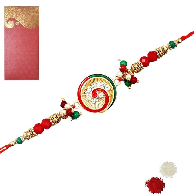 Designer Rakhi For Brother Bhai Bhaiya In Shagun Envelop With Roli Chawal Tika (rakhi Temp27)