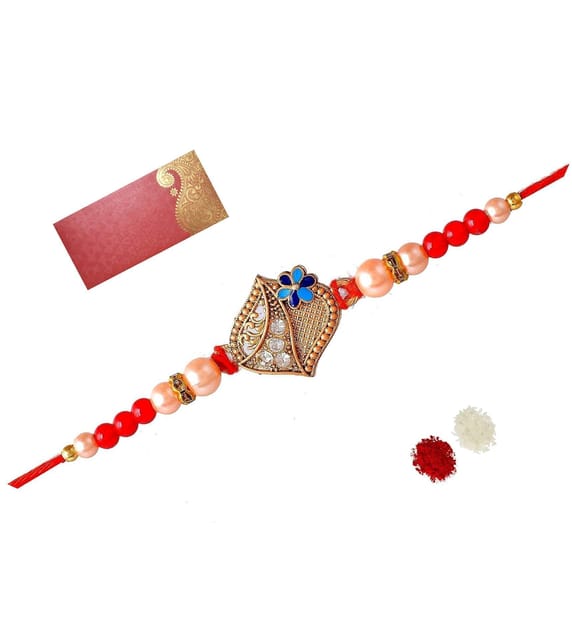 Designer Rakhi For Brother Bhai Bhaiya In Shagun Envelop With Roli Chawal Tika (rakhi Temp28)