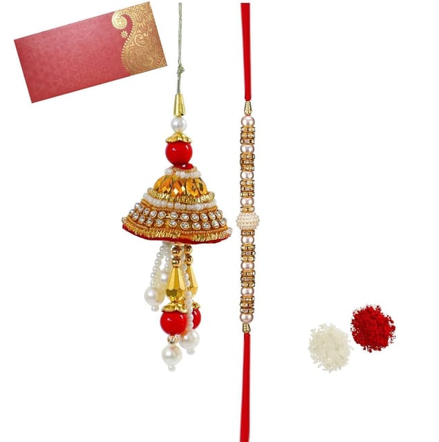 Rakhi Set For Brother & Bhabhi In Designer Shagun Envelop With Roli Chawal Tika (rakhi Temp25c)
